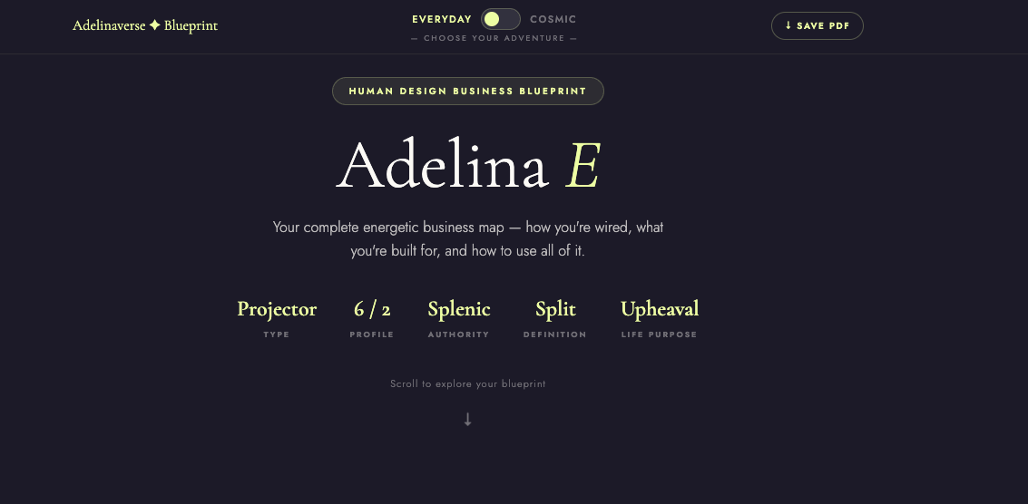 Adelina's own Human Design Business Blueprint